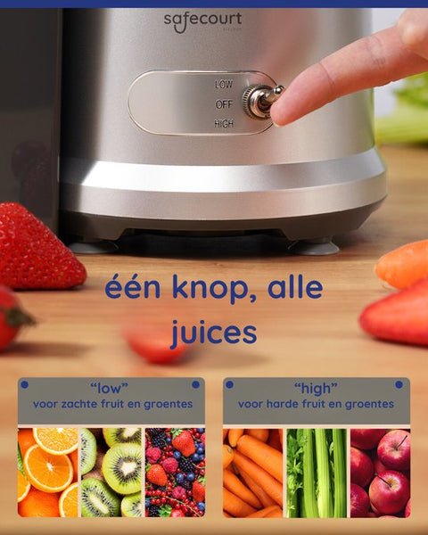 Safecourt Kitchen Sapcentrifuge - Juicer voor Groenten & Fruit - Grote Vulopening - 3 snelheden - 1200 Watt