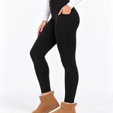 SparkNine Softwarm thermische legging - winterbroek - XXL - zwart - hoge taille - met zijzakken - warm & zacht