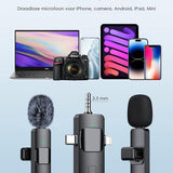 Vesfy Pro Microfoon Draadloos - Geschikt voor iPhone, Android en Camera - Plug & Play - 20 Meter Bereik - 2 Stuks - Microfoon
