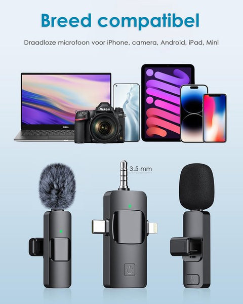 Vesfy Pro Microfoon Draadloos - Geschikt voor iPhone, Android en Camera - Plug & Play - 20 Meter Bereik - 2 Stuks - Microfoon
