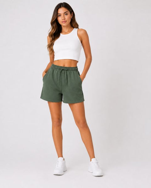 SparkNine Pulse short dames - met trekkoord & zijzakken - zachte sportbroek - XXL - groen - elastische taille - met zijzakken - ademend - met trekkoord