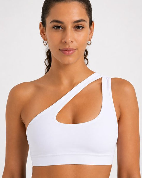 SparkNine Flexchic push-up sport-bh - met hoge ondersteuning - M - wit - één schouder sporttop - stevig & stijlvol