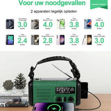 NovaWare NoodRadio Solar Opwindbaar - FM-AM - Powerbank Zonneenergie met 20.000mAh - Survival Noodpakket - Draagbare Radio op batterijen – Groen