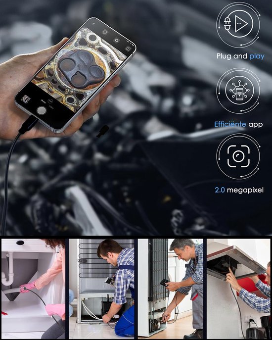 Vesfy Inspectiecamera Met App en Dubbele Camera - Verlichting - 5 Meter - 1920P HD - Android-IOS - IP67 Waterdicht - Endoscoop