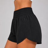 SparkNine Zipease short dames - dubbellaags - met zak - ritssluiting - korte sportbroek - S - zwart - elastische taille - sneldrogend - functioneel & comfortabel