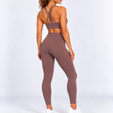 SparkNine Elevate Sportset - tweedelig - L - bruin - high-impact ondersteuning - hoge taille - cross back - compressie - hoge taille - sportkledingset
