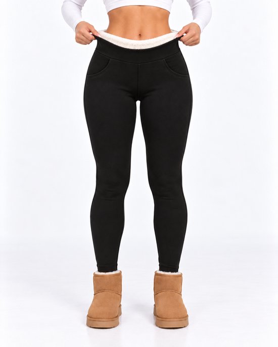 SparkNine Softwarm thermische legging - winterbroek - XXL - zwart - hoge taille - met zijzakken - warm & zacht