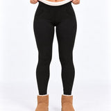SparkNine Softwarm thermische legging - winterbroek - XXL - zwart - hoge taille - met zijzakken - warm & zacht