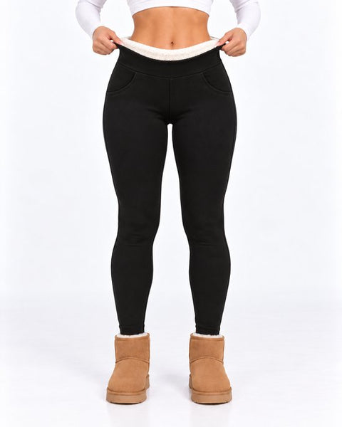 SparkNine Softwarm thermische legging - winterbroek - XXL - zwart - hoge taille - met zijzakken - warm & zacht
