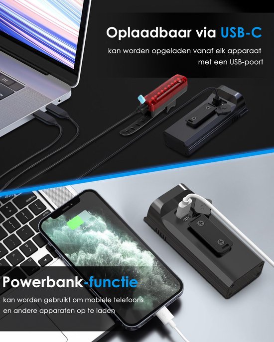 Vesfy Fietslampjes Set - Voorlicht & Achterlicht - USB Oplaadbaar - 1000 Lumen - Waterdicht IPX5 - Fietsverlichting voor Stadsfiets, MTB & Racefiets