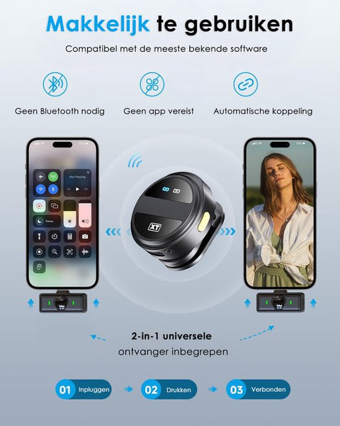Draadloze Microfoon - 2 Stuks - Geschikt voor iPhone, Android en Camera - Plug & Play - Meter Bereik