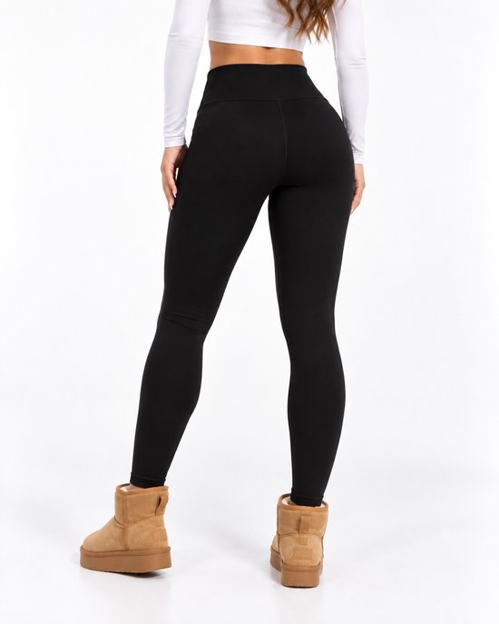 SparkNine Softwarm thermische legging - winterbroek - XXL - zwart - hoge taille - met zijzakken - warm & zacht