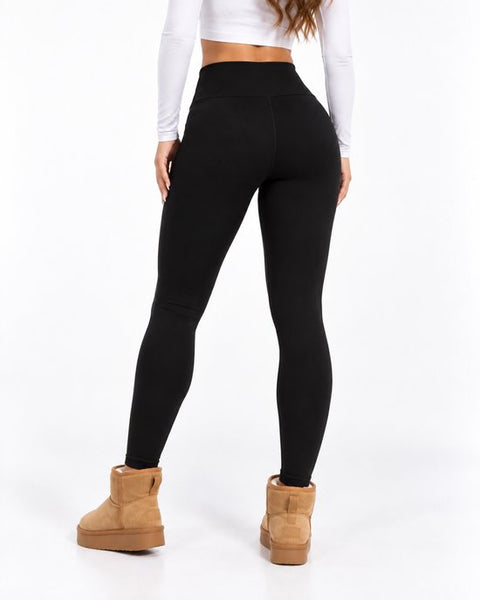 SparkNine Softwarm thermische legging - winterbroek - XXL - zwart - hoge taille - met zijzakken - warm & zacht