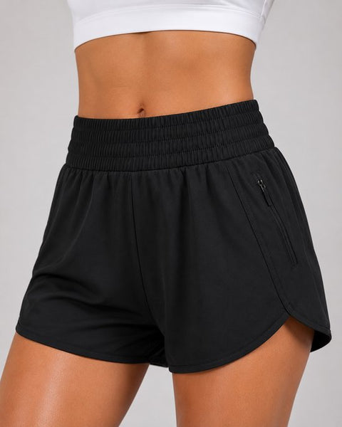 SparkNine Zipease short dames - dubbellaags - met zak - ritssluiting - korte sportbroek - XL - zwart - elastische taille - sneldrogend - functioneel & comfortabel