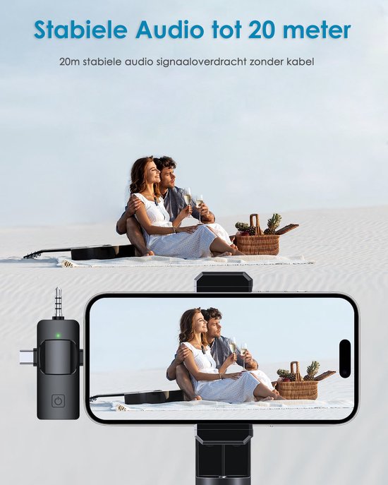Vesfy Pro Microfoon Draadloos - Geschikt voor iPhone, Android en Camera - Plug & Play - 20 Meter Bereik - 2 Stuks - Microfoon
