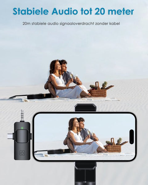 Vesfy Pro Microfoon Draadloos - Geschikt voor iPhone, Android en Camera - Plug & Play - 20 Meter Bereik - 2 Stuks - Microfoon
