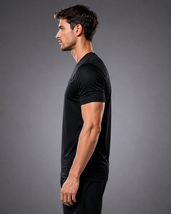 SparkNine Stormcore heren sport t-shirt - sneldrogend & ademend - fitness shirt - S - zwart - korte mauwen - training, rennen, casual dragen