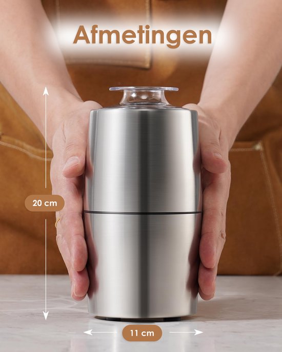 Elektrische Koffiemolen - 200W - 60g Capaciteit - Roestvrij Staal - Stil (45dB) - Koffiebonen, Noten & Specerijen
