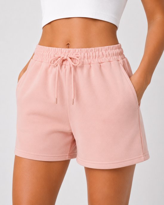 SparkNine Pulse short dames - met trekkoord & zijzakken - zachte sportbroek - L - roze - elastische taille - ademend & comfortabel