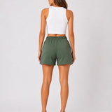 SparkNine Pulse short dames - met trekkoord & zijzakken - zachte sportbroek - XXL - groen - elastische taille - met zijzakken - ademend - met trekkoord