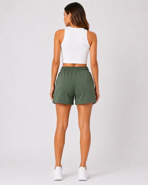 SparkNine Pulse short dames - met trekkoord & zijzakken - zachte sportbroek - XXL - groen - elastische taille - met zijzakken - ademend - met trekkoord