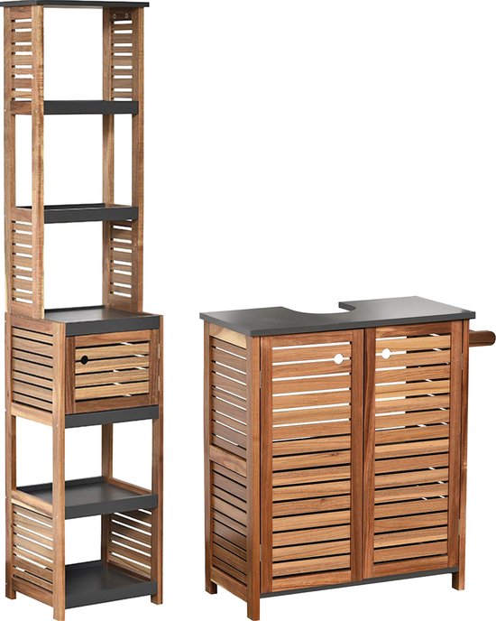 Badkamermeubel-set Acacia - combinatieset Wastafelonderkast met Kolomkast