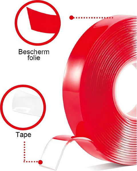 24ME® Montagetape - Dubbelzijdig Tape 1.5 Meter - Transparant - Binnen & Buiten Oplossingen - Nano Tape