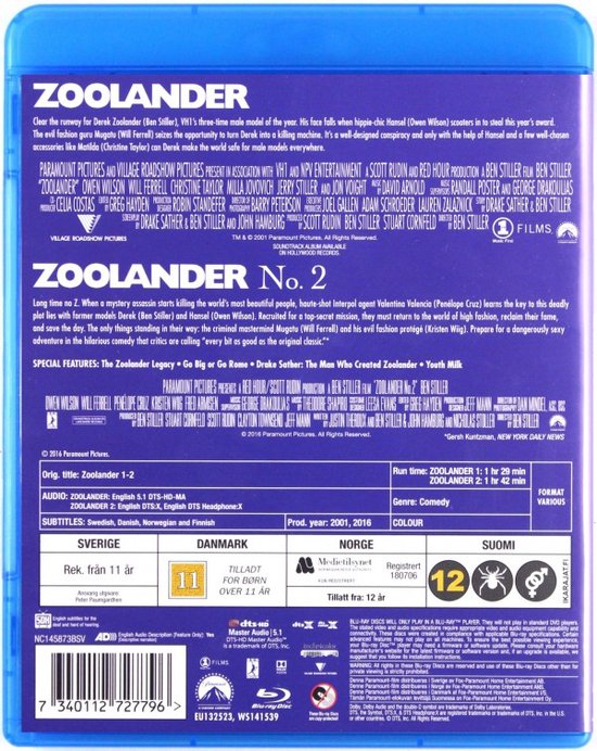 Zoolander 1+2 (2 disc)(Blu-Ray)