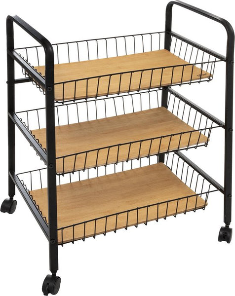 5Five® Serveerwagen met 3 draadstaal opbergvakken 52x39x70 cm - Zwart