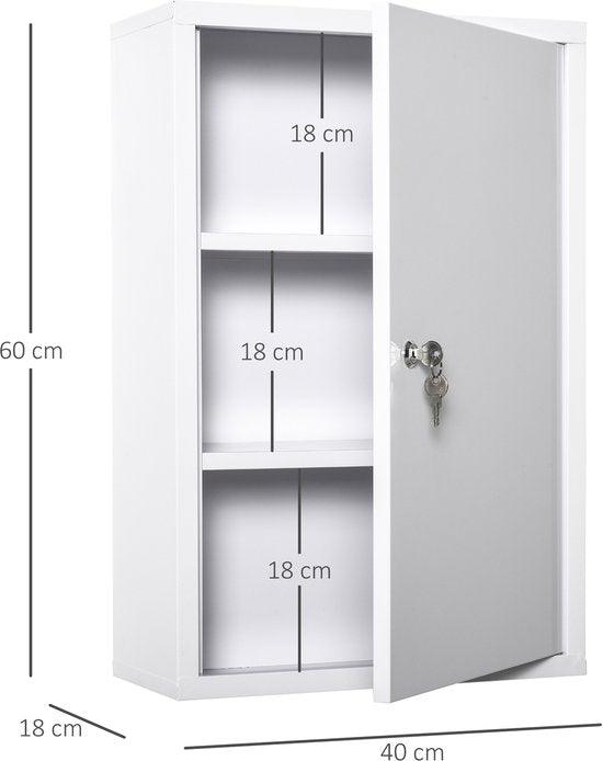 4goodz Medicijnkastje EHBO-kastje met slot RVS 18x40x60 cm - Wit
