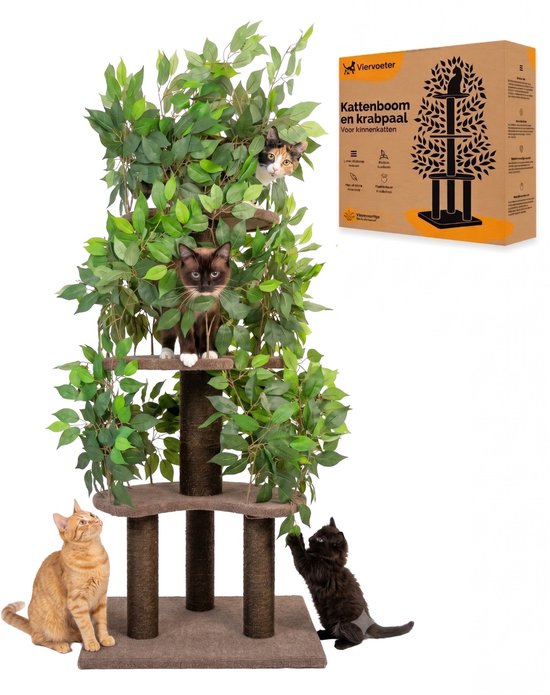 Kattenboom - Krabpaal voor Katten - 160 - Verwisselbare bladeren - Extra Stabiel