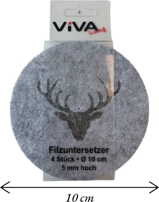 Onderzetters Rond - Grijs met Eland - 4 stuks - Vilt - Dubbelzijdig - Tafelbeschermer - Onderzetters voor Glazen