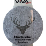 Onderzetters Rond - Grijs met Eland - 4 stuks - Vilt - Dubbelzijdig - Tafelbeschermer - Onderzetters voor Glazen