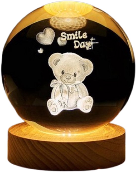 DMG Supply 3D Kristallen Bol Lamp - USB Oplaadbaar - LED Lamp - Nachtlamp - Tafellamp - Bureaulamp