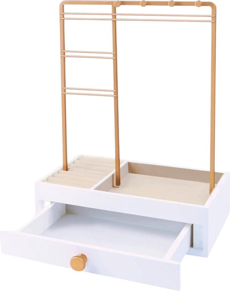 Sieradenhouder met Lade - Goudkleurig - Oorbellenrekje - Display - Hout en Metaal - Oorbellenhouder - Oorbellenrekje
