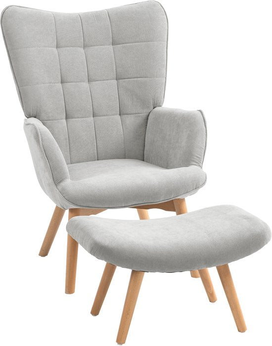 4goodz Oor-Fauteuil met Voetenbank Ribfluweel Optiek - Grijs