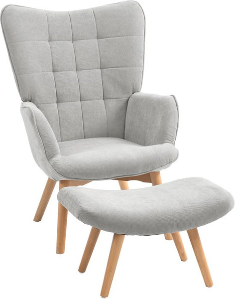 4goodz Oor-Fauteuil met Voetenbank Ribfluweel Optiek - Grijs