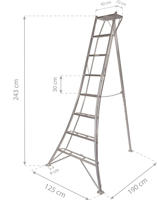 Niwaki Driepoot Tuinladder 240 cm Snoeiladder Tripod Ladder - Plukladder
