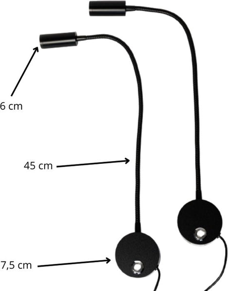 DMG Supply Bed Leeslampjes - Set van 2 - Mat Zwart - Dimbaar - Leeslamp - Wandlamp - Hoofdbord