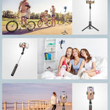 Vesfy 3-in-1 Selfiestick met Statief & LED Verlichting - Bluetooth - 114cm - Voor iPhone & Android