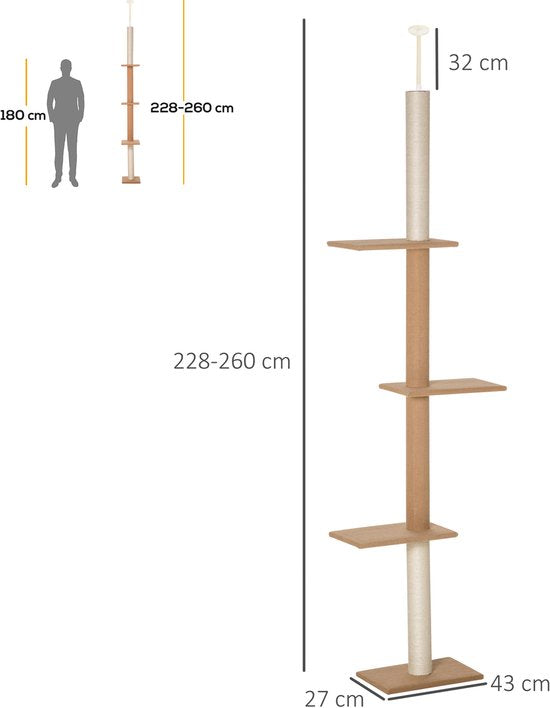 4goodz Krabpaal Plafondhoog 228-260 cm Verstelbaar Klimboom voor Katten