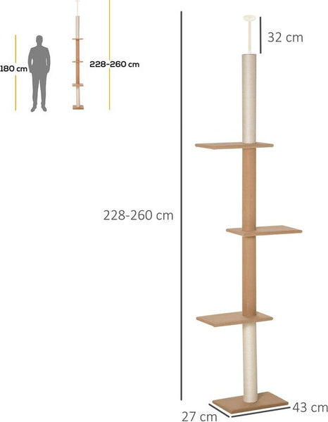 4goodz Krabpaal Plafondhoog 228-260 cm Verstelbaar Klimboom voor Katten