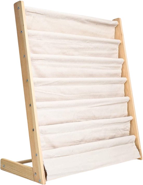 Kinderboekenkast - Bruin - Hout met Linnen - Kinderboekenrek - Boekenrek Kinderkamer