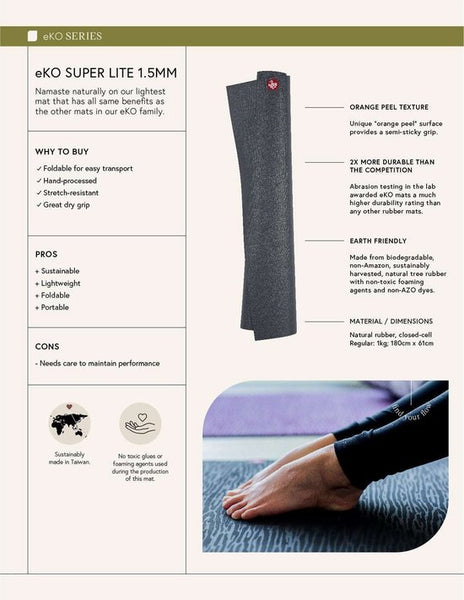 Manduka eKO SuperLite Reis Yoga Mat Leaf Green - Groen – 180x61 cm – Slechts 1,5 mm Dik en weegt 1 KG - Ultralicht, Ultradun & Biologisch Afbreekbare Reis yogamat – Superieure Grip & Duurzaam Natuurlijk Rubber – Ideaal voor Onderweg