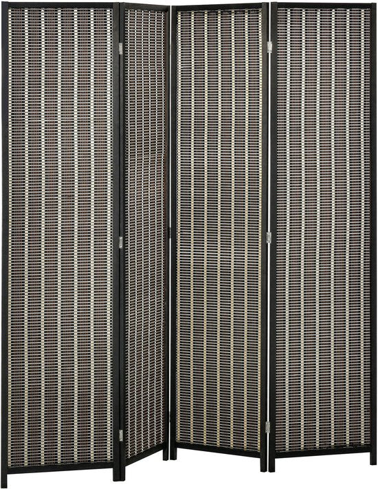 Kamerverdeler, Opvouwbaar, Grenenhout/Bamboe, 180 x 180 cm, Bruin/Zwart