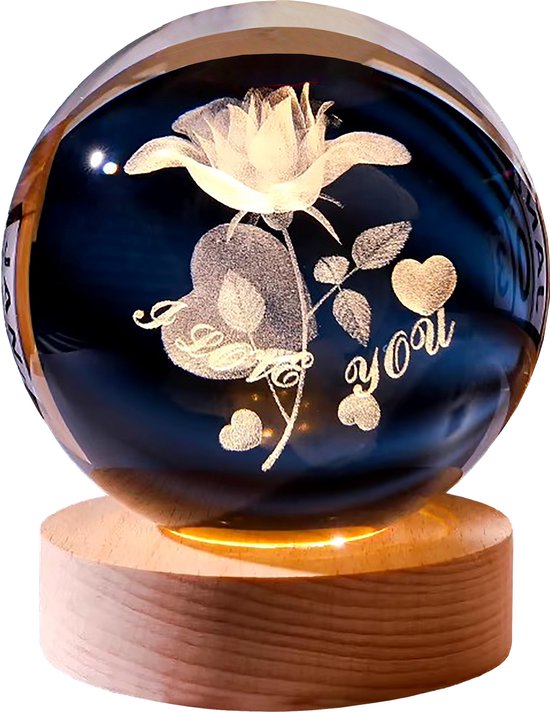 DMG Supply 3D Kristallen Bol Lamp - USB Oplaadbaar - LED Lamp - Nachtlamp - Tafellamp - Bureaulamp