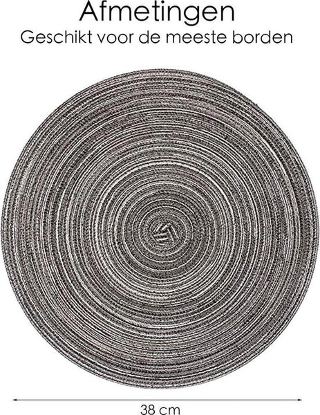 Placemat - 2 stuks - Placemat Rond - 38 cm - Placemats Rond Gevlochten - Tafelonderzetter - Tafel onderleggers - Onderleggers placemat