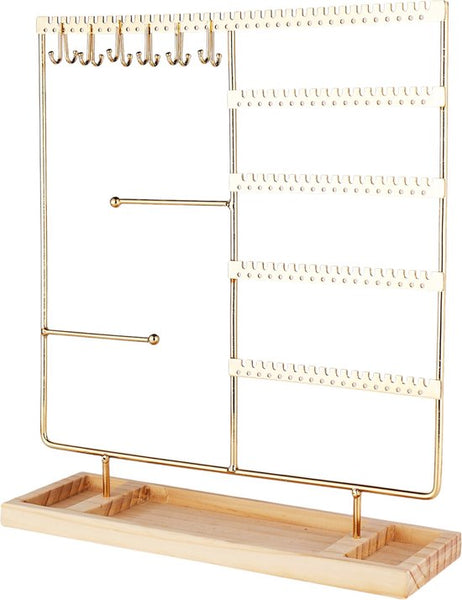 Sieradenhouder - 35 x 30 x 9,5 cm - Goudkleurig - Oorbellenrekje - Display - Hout en Metaal - Oorbellenhouder