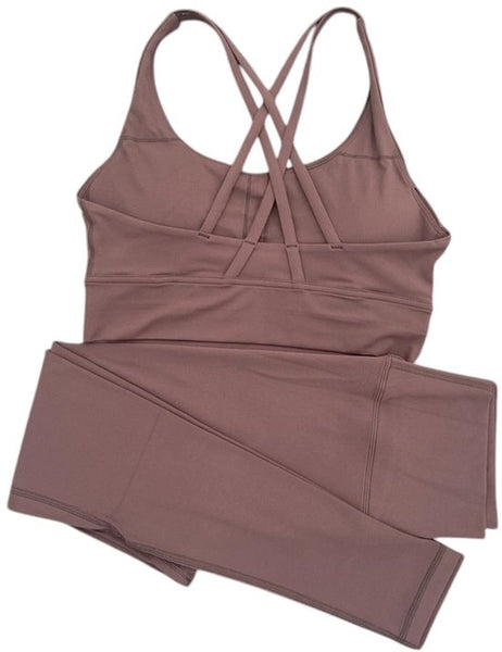 SparkNine Elevate Sportset - tweedelig - L - bruin - high-impact ondersteuning - hoge taille - cross back - compressie - hoge taille - sportkledingset