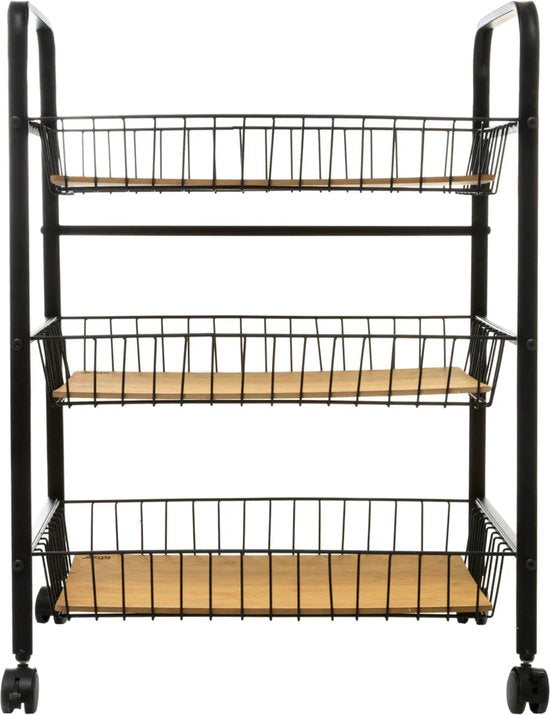 5Five® Serveerwagen met 3 draadstaal opbergvakken 52x39x70 cm - Zwart